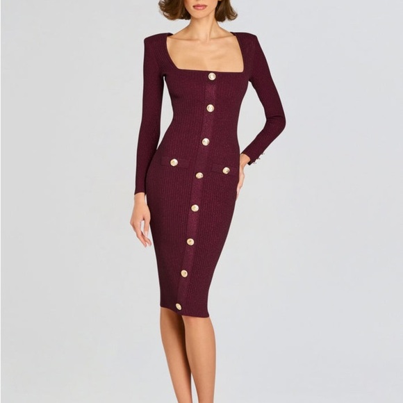 NEW Retrofête SADELLE KNIT DRESS {$498} Metallic Mulberry Bodycon Spandex Small - Picture 1 of 15